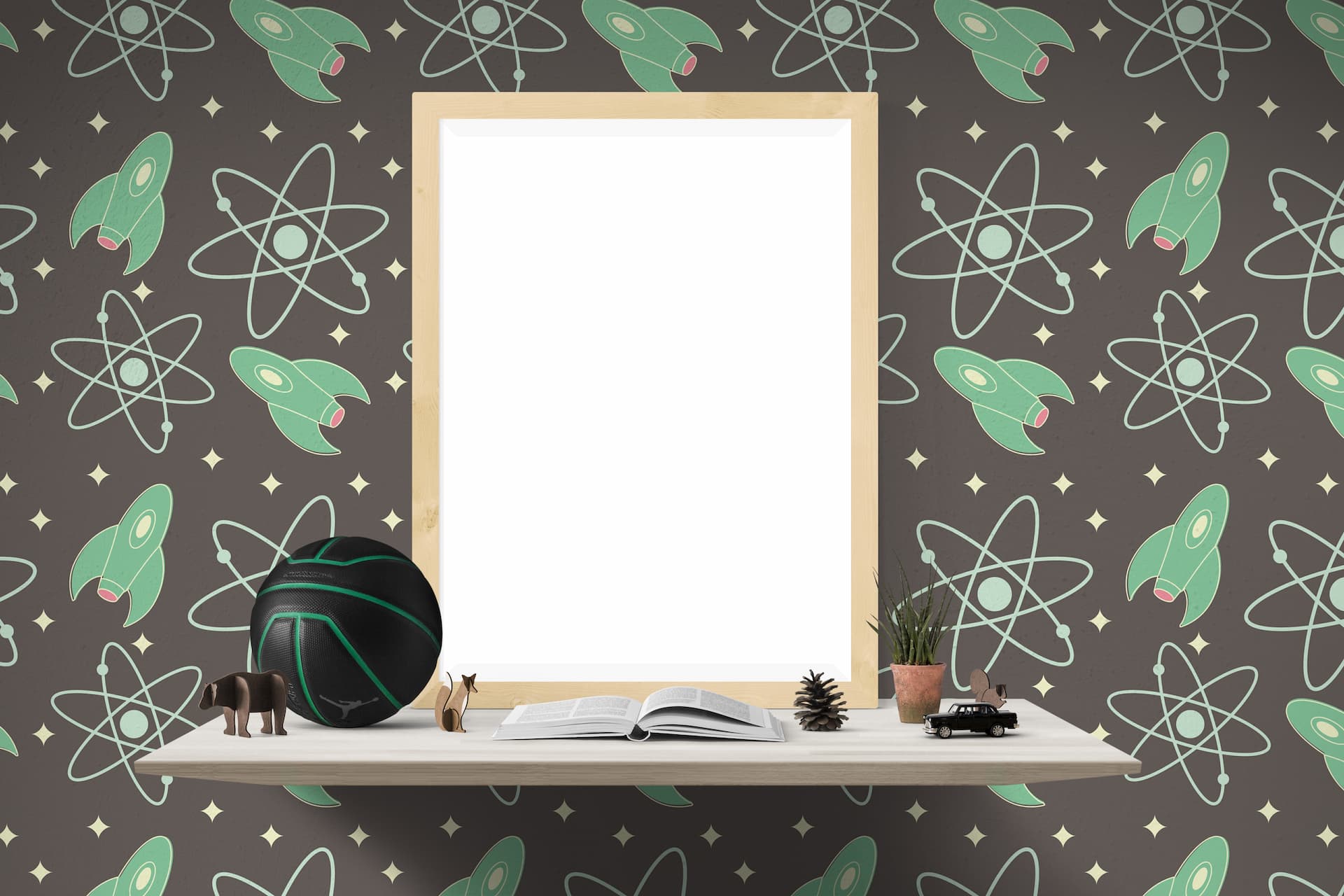 Pared pintada con motivos espaciales para decorar la habitación de un niño